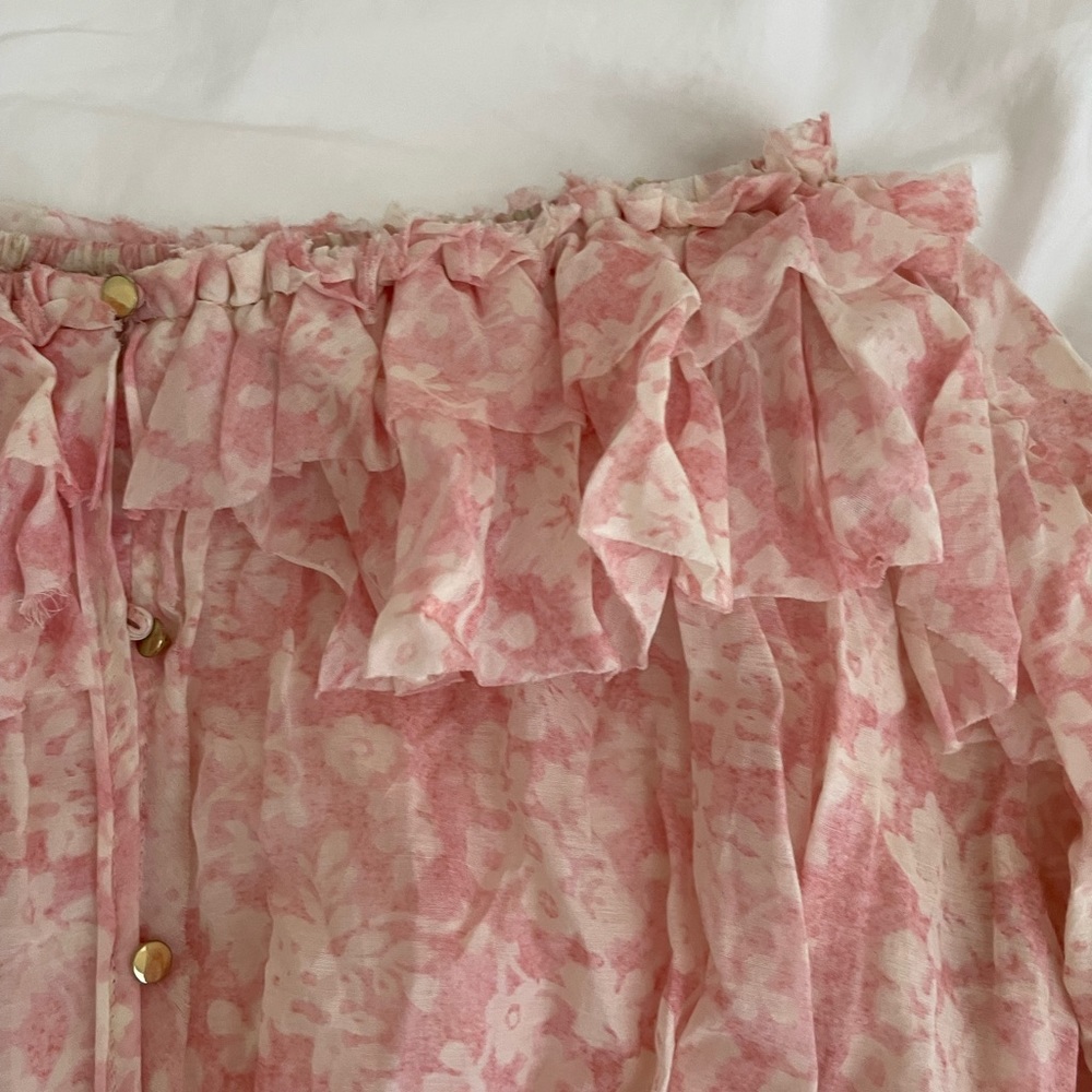 Loveshackfancy Printed Ruffle Off Shoulder Long S… - image 3